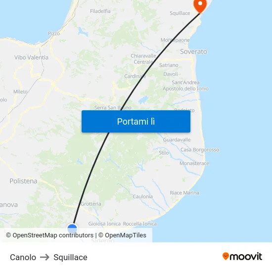 Canolo to Squillace map