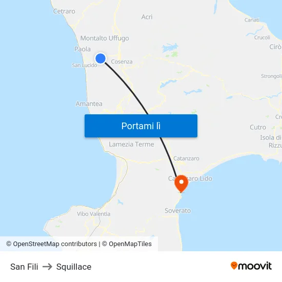 San Fili to Squillace map