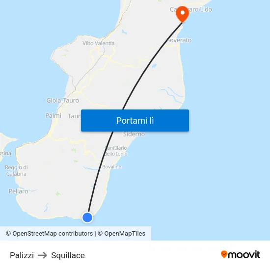 Palizzi to Squillace map