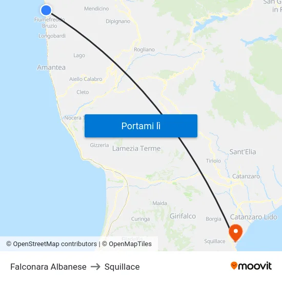 Falconara Albanese to Squillace map