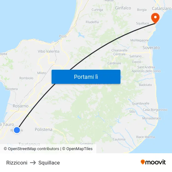 Rizziconi to Squillace map