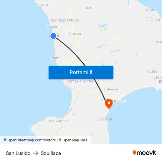 San Lucido to Squillace map