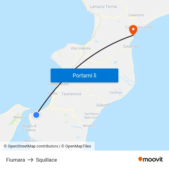 Fiumara to Squillace map