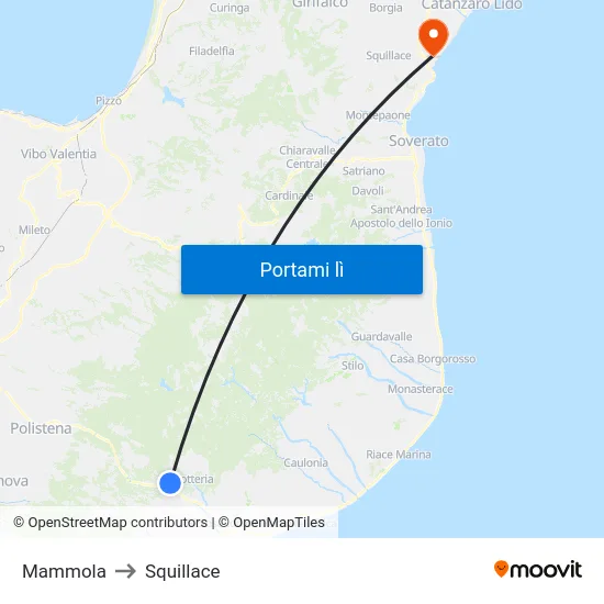 Mammola to Squillace map