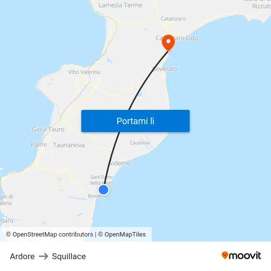 Ardore to Squillace map