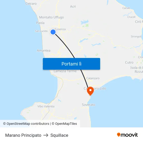 Marano Principato to Squillace map