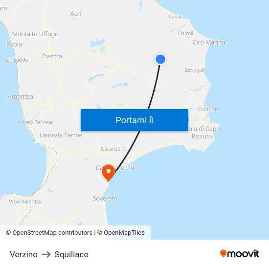 Verzino to Squillace map