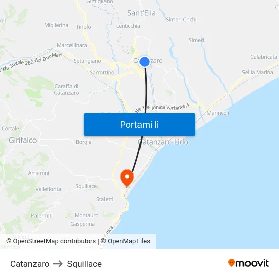 Catanzaro to Squillace map