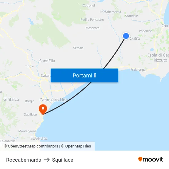 Roccabernarda to Squillace map