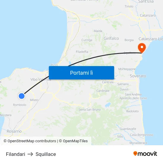 Filandari to Squillace map