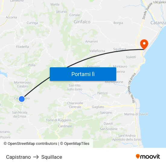 Capistrano to Squillace map