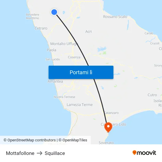 Mottafollone to Squillace map
