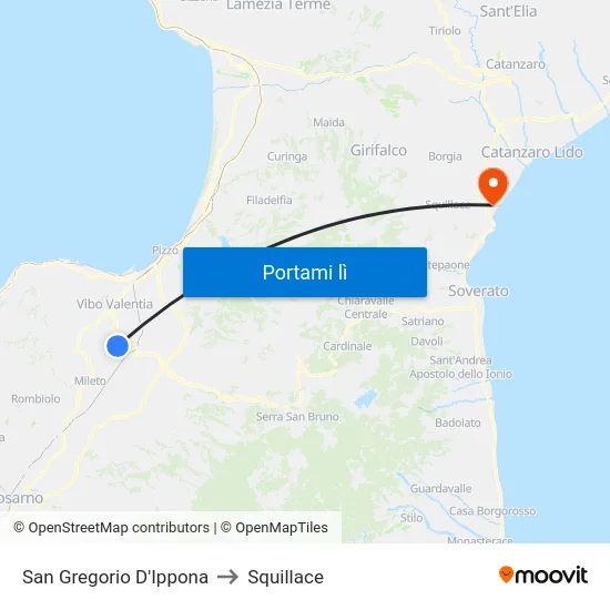 San Gregorio D'Ippona to Squillace map