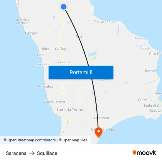 Saracena to Squillace map