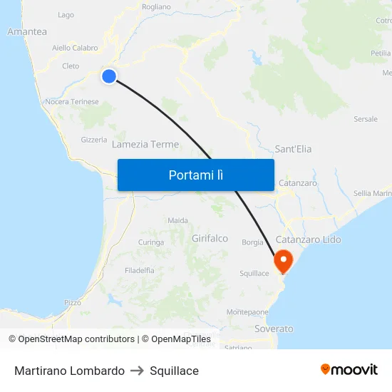 Martirano Lombardo to Squillace map