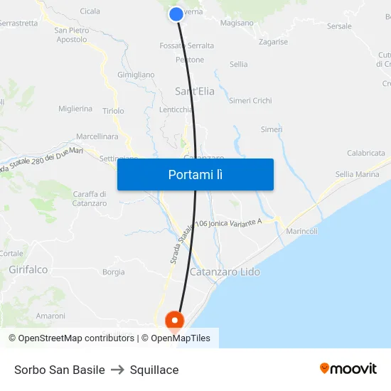 Sorbo San Basile to Squillace map