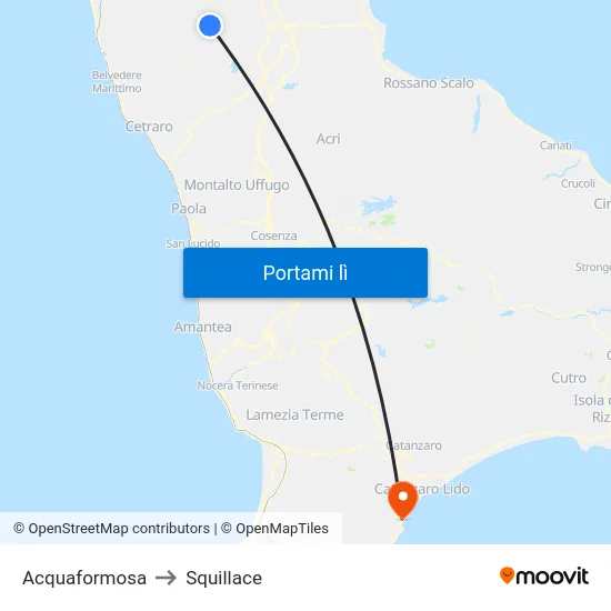 Acquaformosa to Squillace map