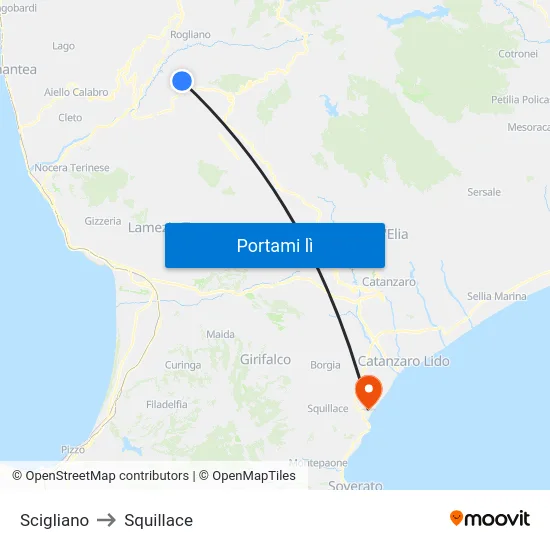 Scigliano to Squillace map