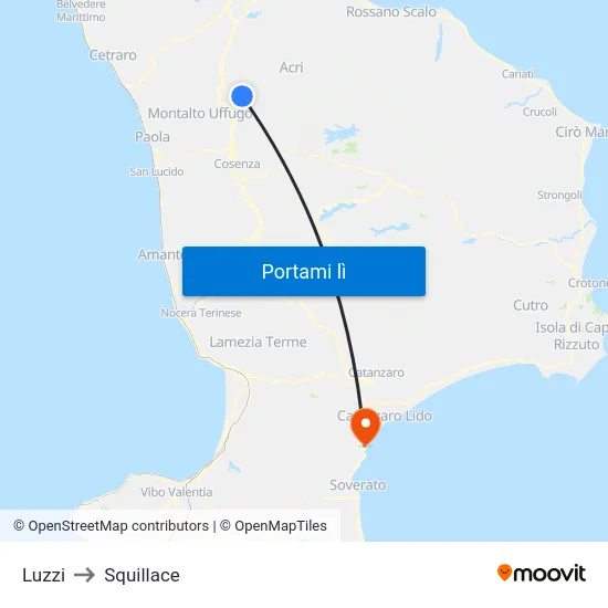Luzzi to Squillace map