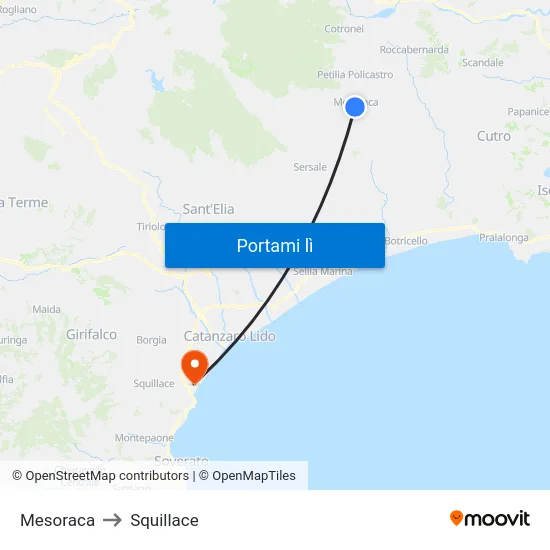 Mesoraca to Squillace map