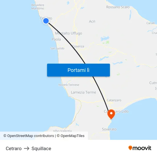 Cetraro to Squillace map