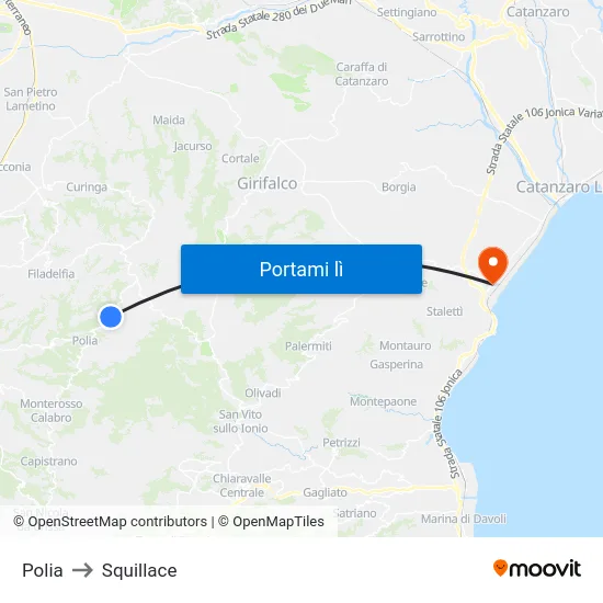 Polia to Squillace map