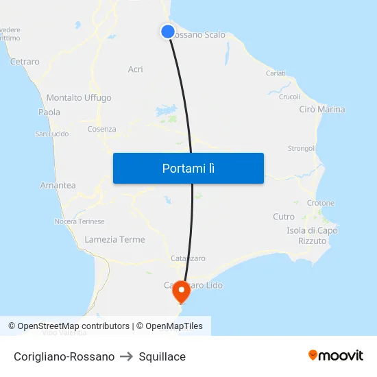 Corigliano-Rossano to Squillace map
