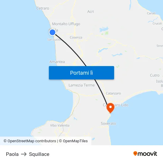 Paola to Squillace map
