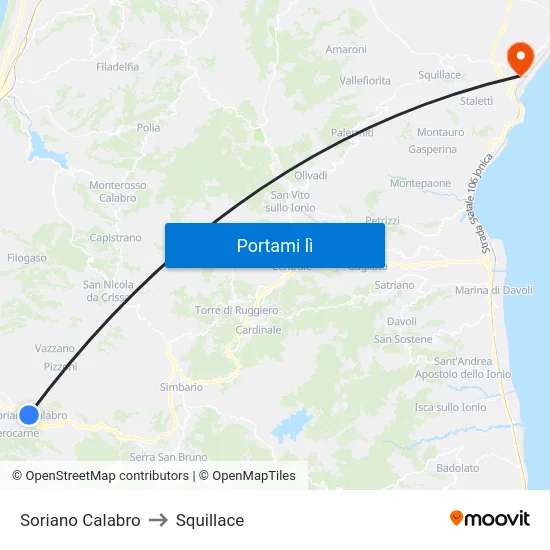 Soriano Calabro to Squillace map