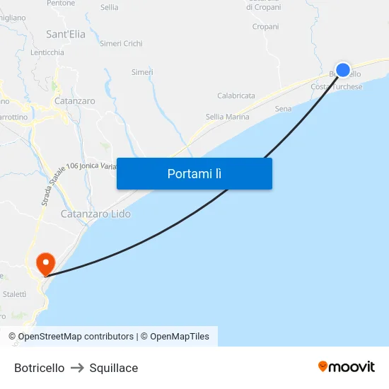 Botricello to Squillace map