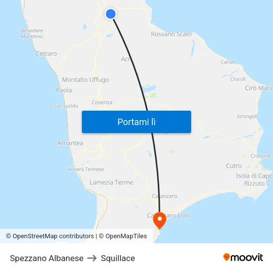 Spezzano Albanese to Squillace map