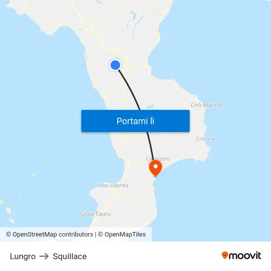 Lungro to Squillace map