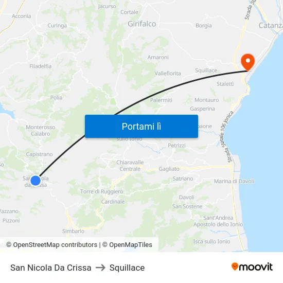 San Nicola Da Crissa to Squillace map