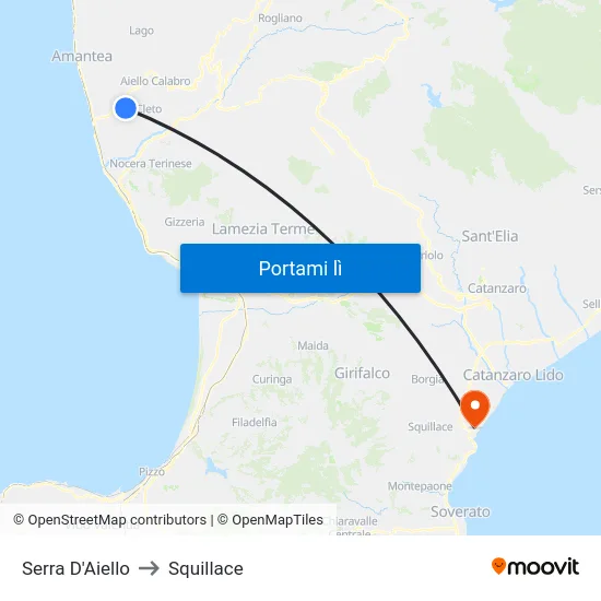 Serra D'Aiello to Squillace map