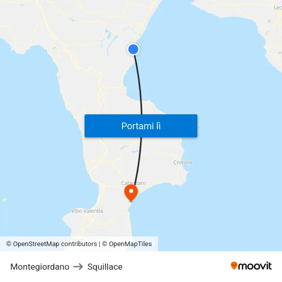 Montegiordano to Squillace map