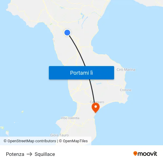 Potenza to Squillace map