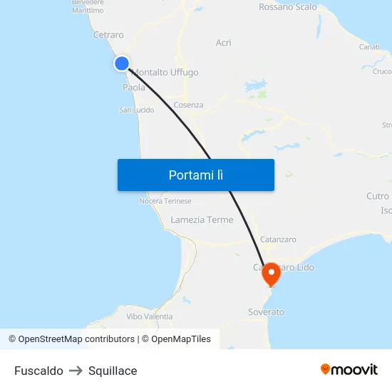 Fuscaldo to Squillace map