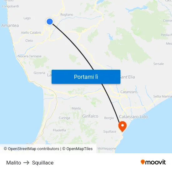 Malito to Squillace map