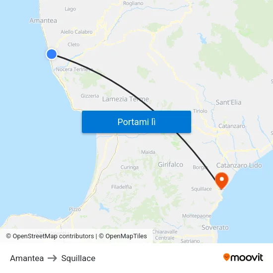 Amantea to Squillace map