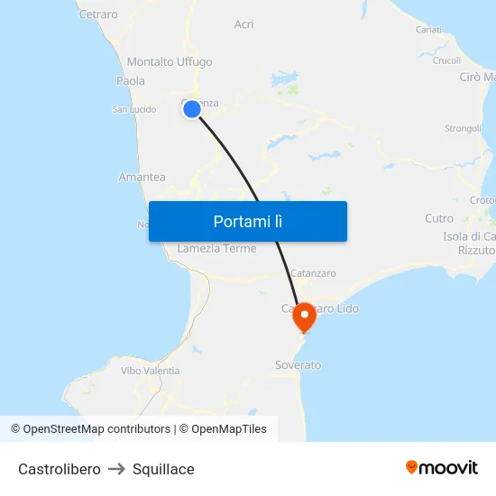 Castrolibero to Squillace map