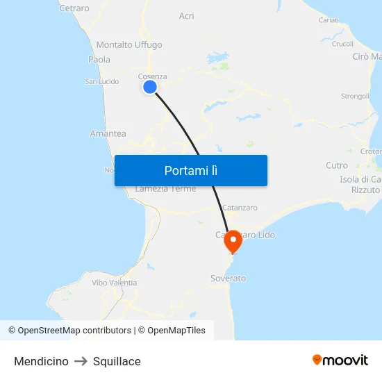 Mendicino to Squillace map