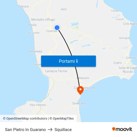 San Pietro In Guarano to Squillace map