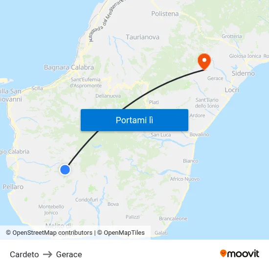 Cardeto to Gerace map