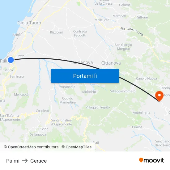Palmi to Gerace map