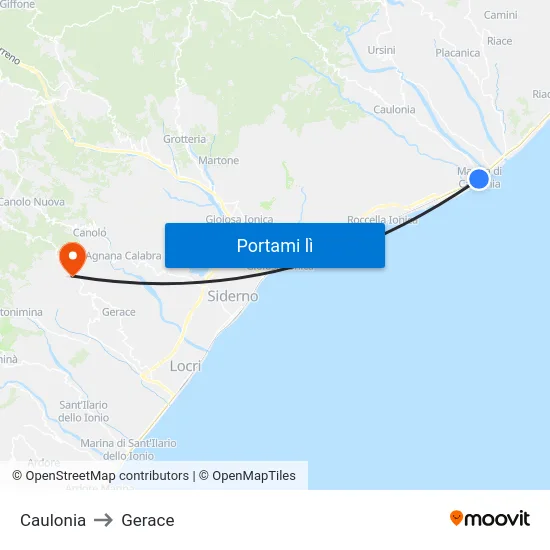 Caulonia to Gerace map