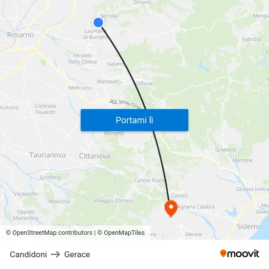 Candidoni to Gerace map