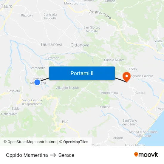 Oppido Mamertina to Gerace map