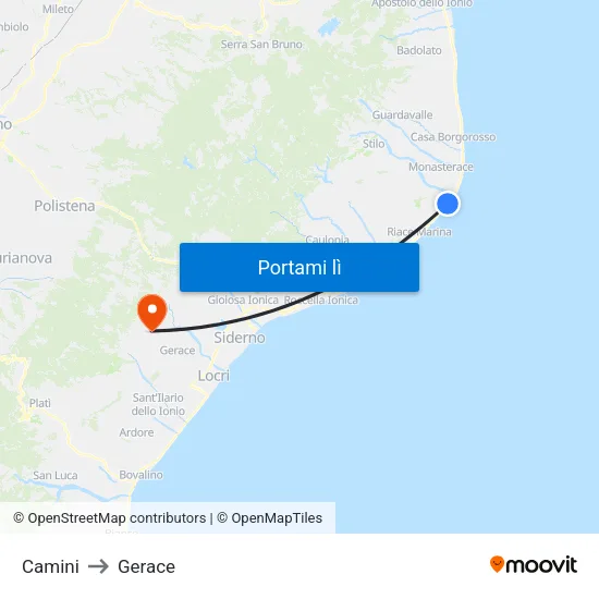 Camini to Gerace map