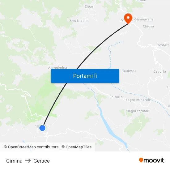 Ciminà to Gerace map