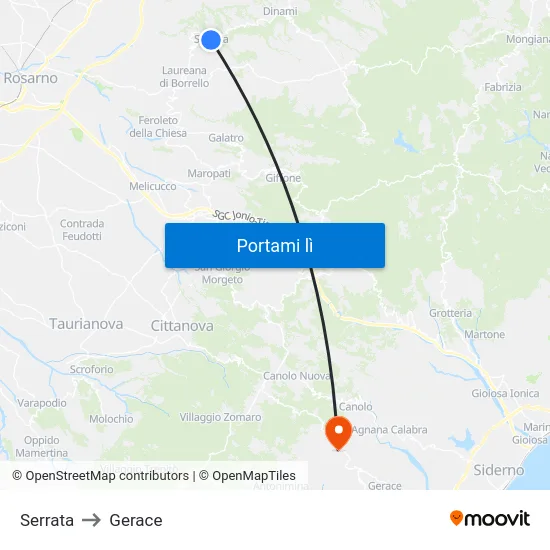 Serrata to Gerace map